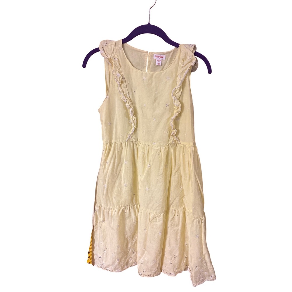 Cat & Jack Girls XL 14/16 Yellow Eyelet Ruffle Tiered‎ Cotton Sun Dress